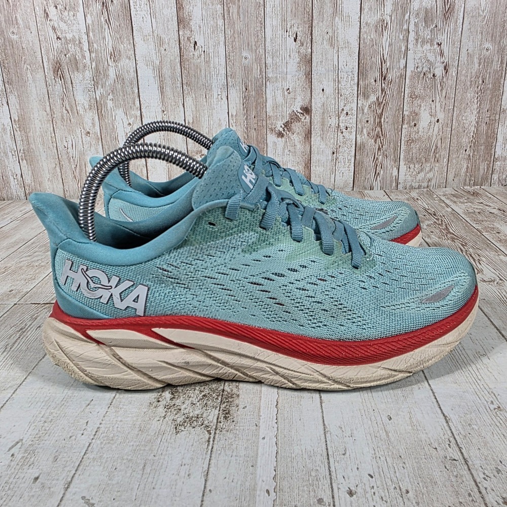 Hoka Clifton 8 Womens 7B Running Shoes Aegean Blue Red 1119394 AEBL